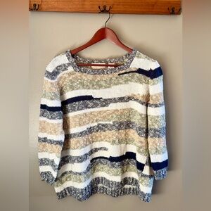 Alfred Dunner Women's Plus Size Striped Sweater - Blue, Green, Cream, Size 1X